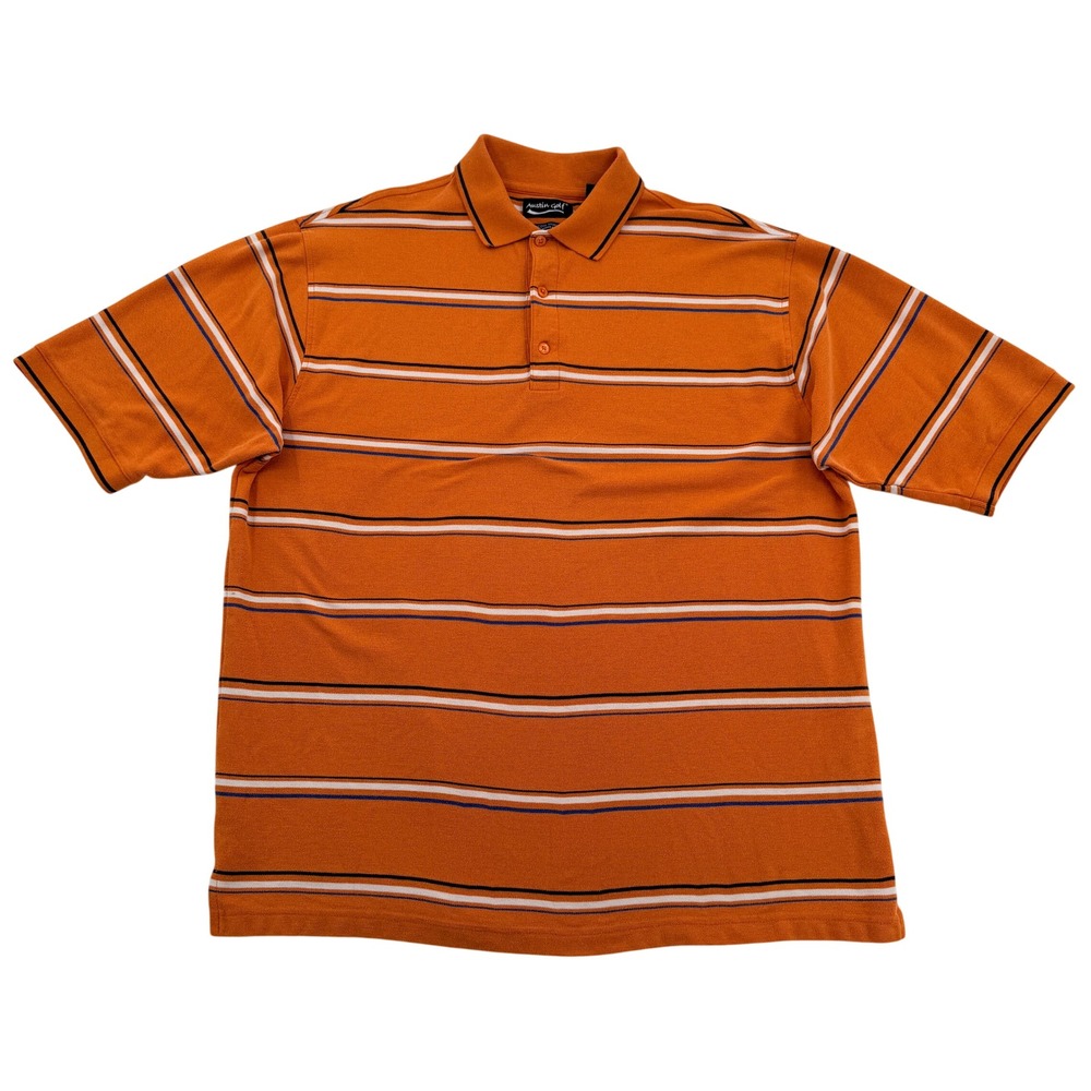 Austin Golf Mens XXL Orange Striped Cool Skin Moisture Wicking Polo Golf Casual